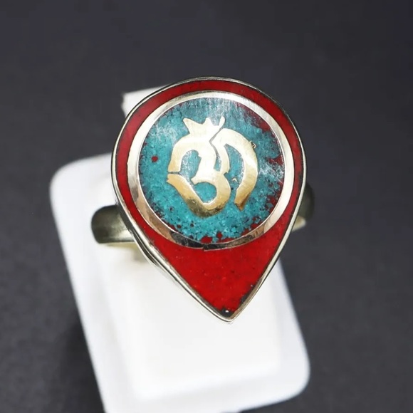 Tibetan turquoise and red coral adjustable rings - Picture 7 of 8
